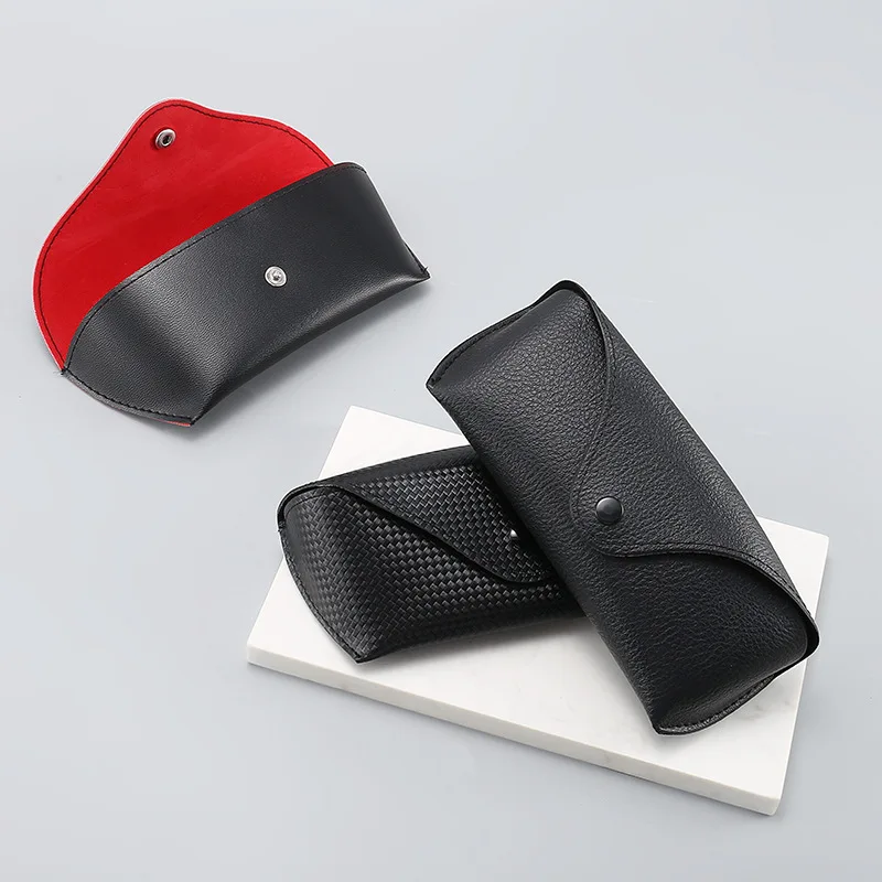 New Sunglasses Cases Large Black New Red Lined Leather Business Litchi Pattern Sunglasses Glasses Case  Eyewear Accessories