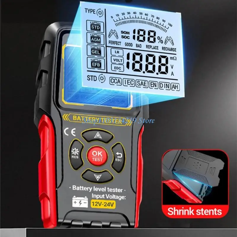N5KC Handheld Vehicle Battery Tester LCD Screen Voice Alerts Life Assessment Tool