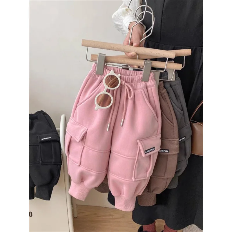 

Toddler Fleece Padded Pants Autumn and Winter Outer Wear Kids Sports Casual Sweatpants Baby Winter Clothes Thick Warm Overalls