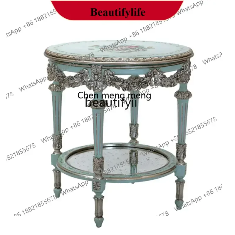 

D178 Y yj Luxury French Heavy Industry Carved Art Painted Corner Table Retro Vintage Double Layer Sofa Side Table