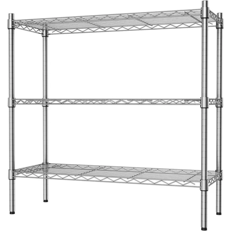 Auslar 3-Shelf Storage Wire Shelves Heavy Duty 3 Tiers Standing Shelving Units Adjustable Metal Organizer Wire Rack, Chrome