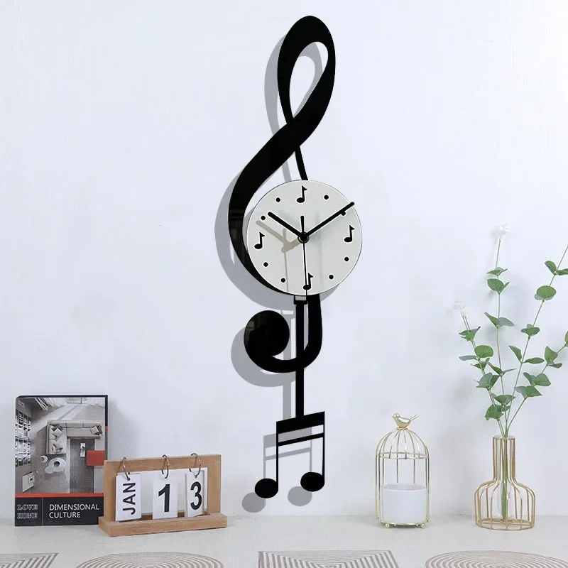 Creative Fashion Music Symbols Living Room Swing Wall Clock Home Decoration Simple Clock Modern Design Silent Swing Wall Clock