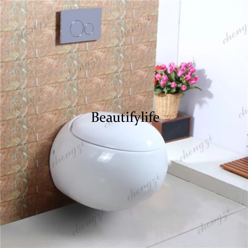 H134 Wall-mounted toilet wall-drainage black toilet, round egg-shaped embedded toilet with hidden water tank