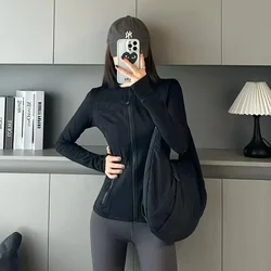 Women Define Long Sleeve Sports Jacket With Pockets High Elastic Fitness Yoga Running Zip Up Jackets Workout Coat Top