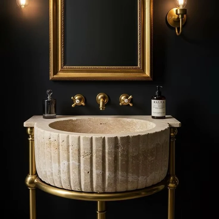Fashion Natural Stone Basin Sink Customizable Bathroom Vanity for Hotel Apartment Building