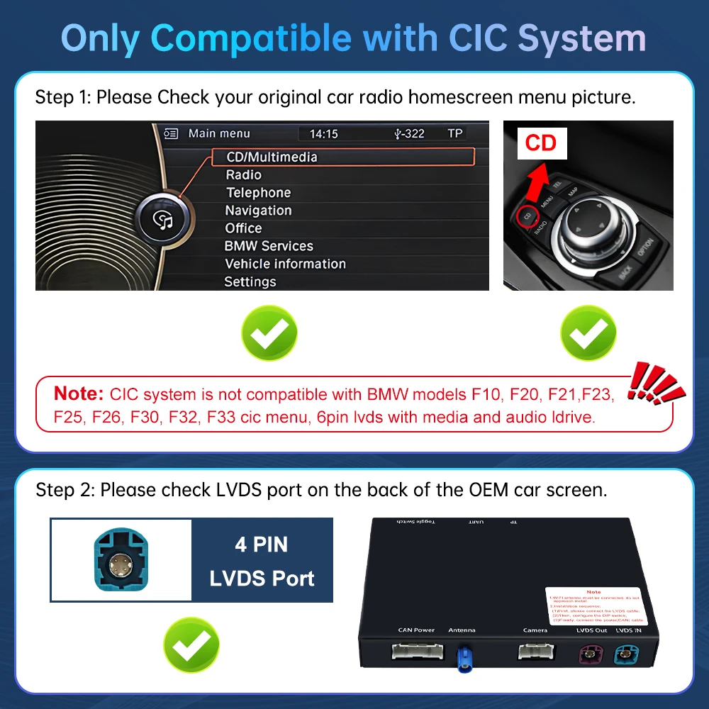 Road Top Wireless Carplay Decoder Interface voor BMW 1 Serie E81 E82 E87 E88 2008-2012 CIC met AirPlay Mirror Link Car Play