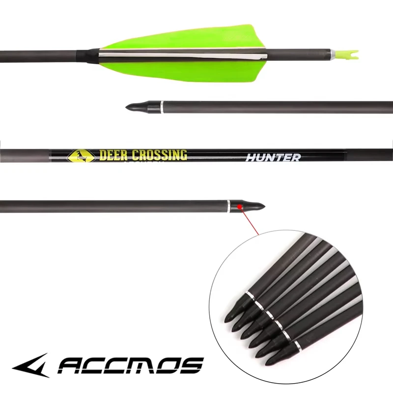 

12 PCs, ID6.2 Carbon Arrow for Compound or Recurve Bow, Hunting Shooting, Spine 340, 400, 500, 600, 700