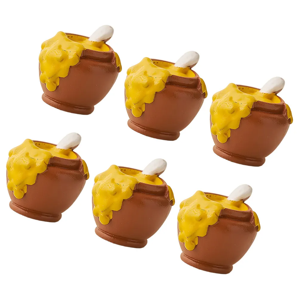6Pcs Realistic Miniature Honey Pots Resin Mini Honey Jars Cute Micro Landscape Dollhouse Accessories Dollhouse Items