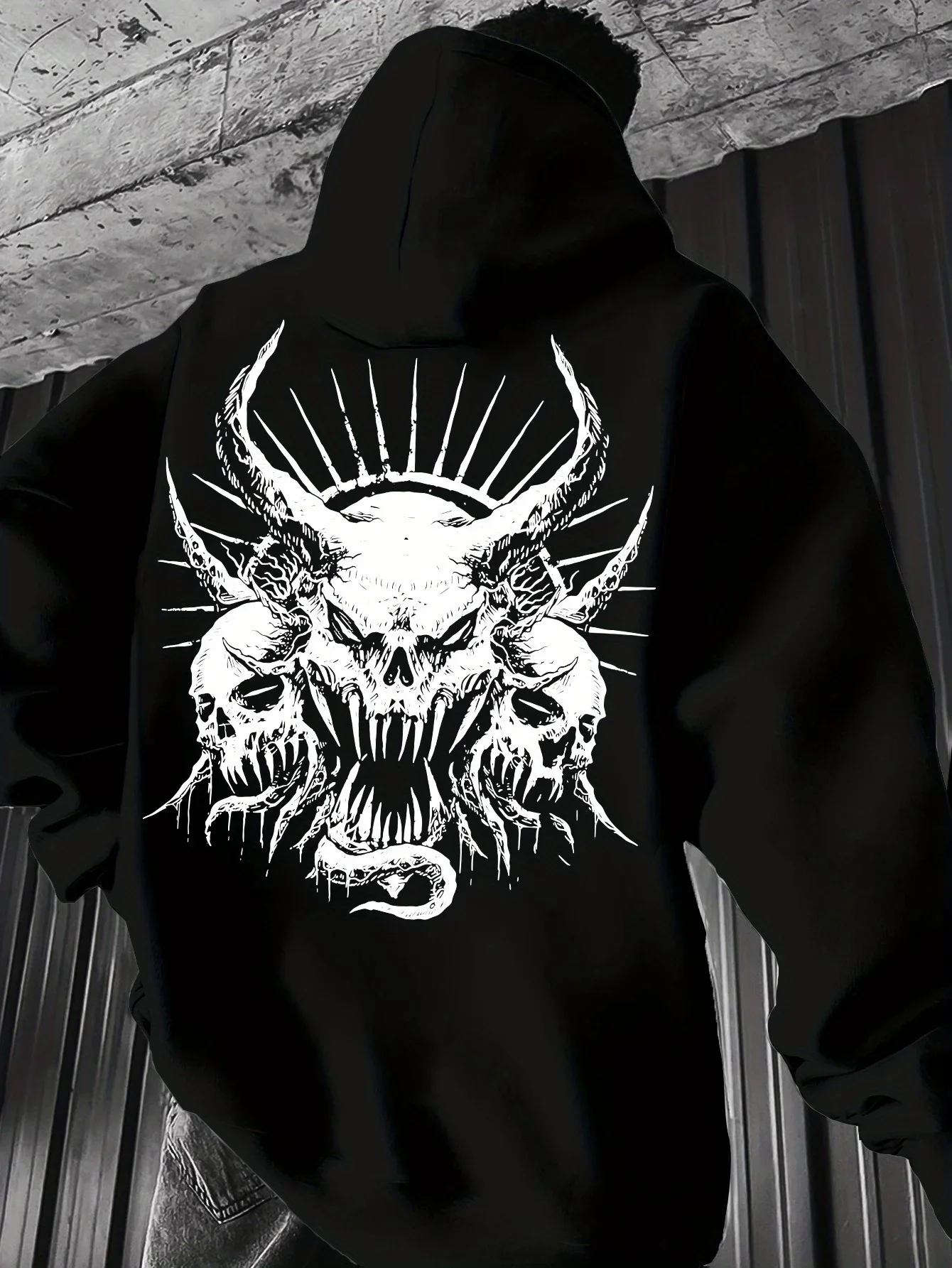 Men's Devil Skull Print Hooded Sweatshirt - Rap Street Style - Fall/Winter Sporty Casual Loose Long Sleeve Pullover Shirt