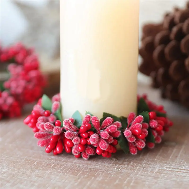 【Ship Within 4 PCS Red Berry Candlesticks Berry Candle Holder Christmas Tealight-Candle Holder Garland Plastic For Christmas Min