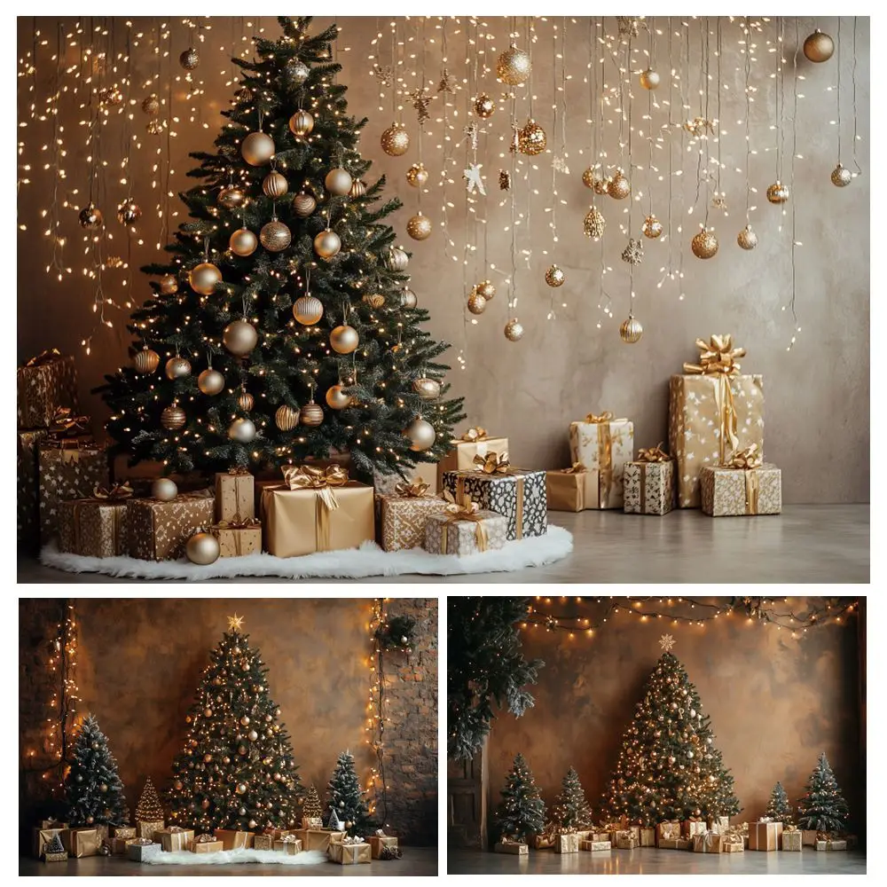 Christmas Photography Background Interior Vintage Wall Xmas Tree Gifts Xmas Party Art Portrait Photo Backdrop Photo Studio Props