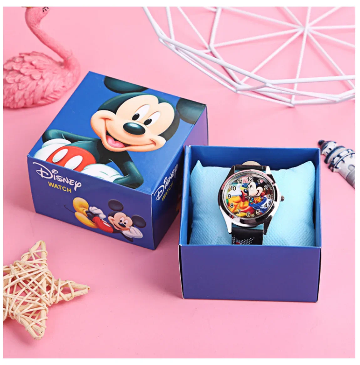 Disney-Montre Minnie Mouse pour enfants, figurine d'anime, montres de dessin animé pour garçons et filles, cadeaux pour enfants, jouets avec boîte