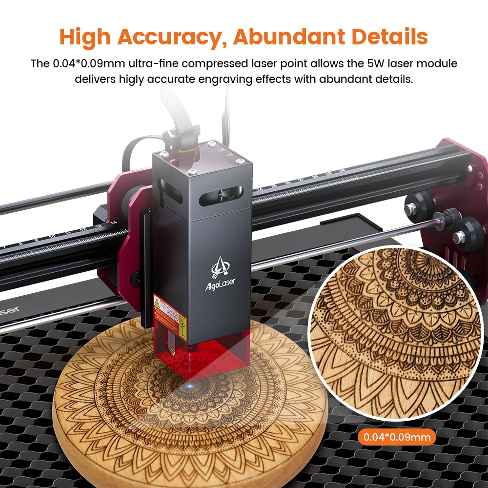 Imagem -02 - Máquina de Gravação a Laser para Madeira Gravador a Laser Mini Mark Impressora com Wi-fi Couro Mdf Paper Glass Algolaser 5000mw