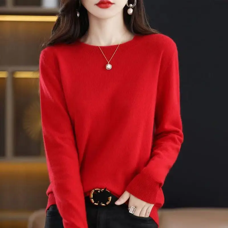 Autumn Winter Women Knitted Pullover Sweater New Fashion Casual Long Sleeve Top O-Neck All-match Solid Basic Loose Warm Jumpers