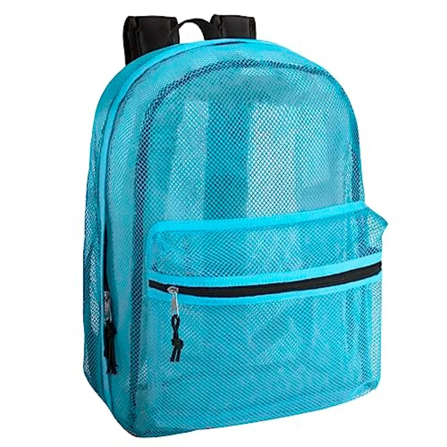 Transparent Mesh Backpacks for School,Beach, Travel - Mesh See Through Backpack with Padded Straps Light Blue