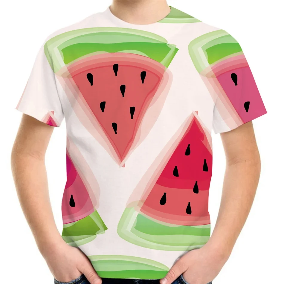 

Novelty Children's T-Shirt Boy O-Neck Tops Short Sleeve Watermelon Pattern Print Girl Clothing Harajuku Streetwear Children Top