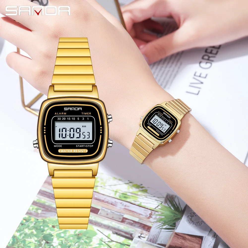 

SANDA Top Luxury Woman Digital Watch Sport Watch Clock Gold Stopwatch 30M Waterproof Ladies WristWatches Relogio Masculino