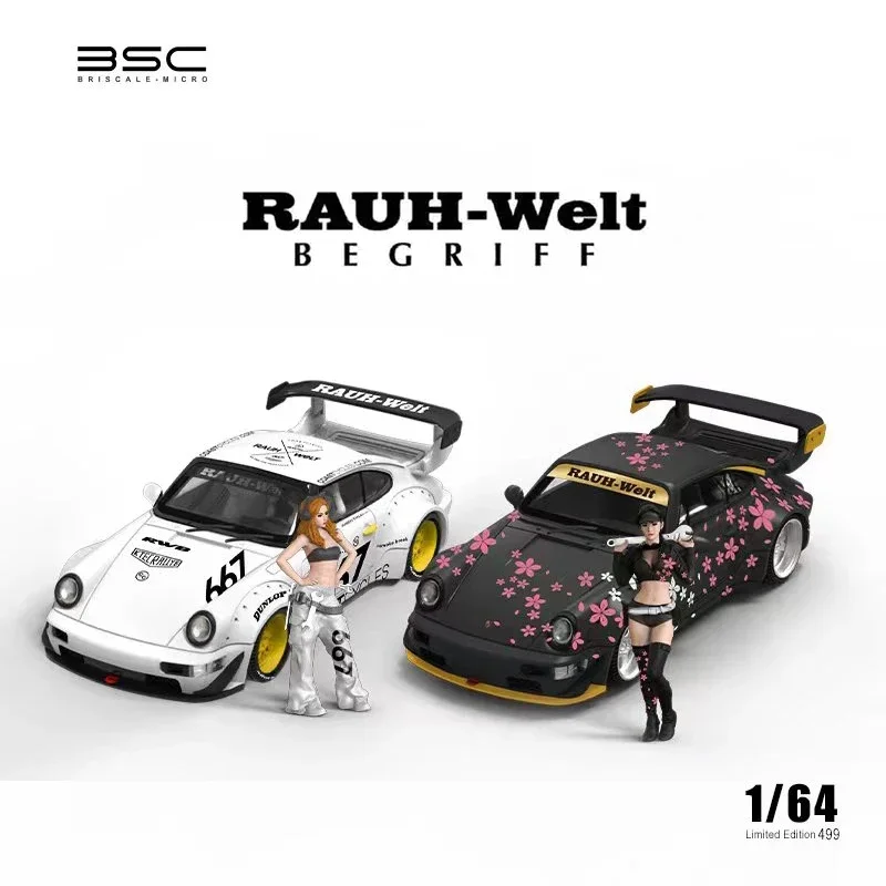 BSC 1:64 RWB 964 White 667 Black Sakura Diecast Diorama Car Model Collection Miniature Time Micro