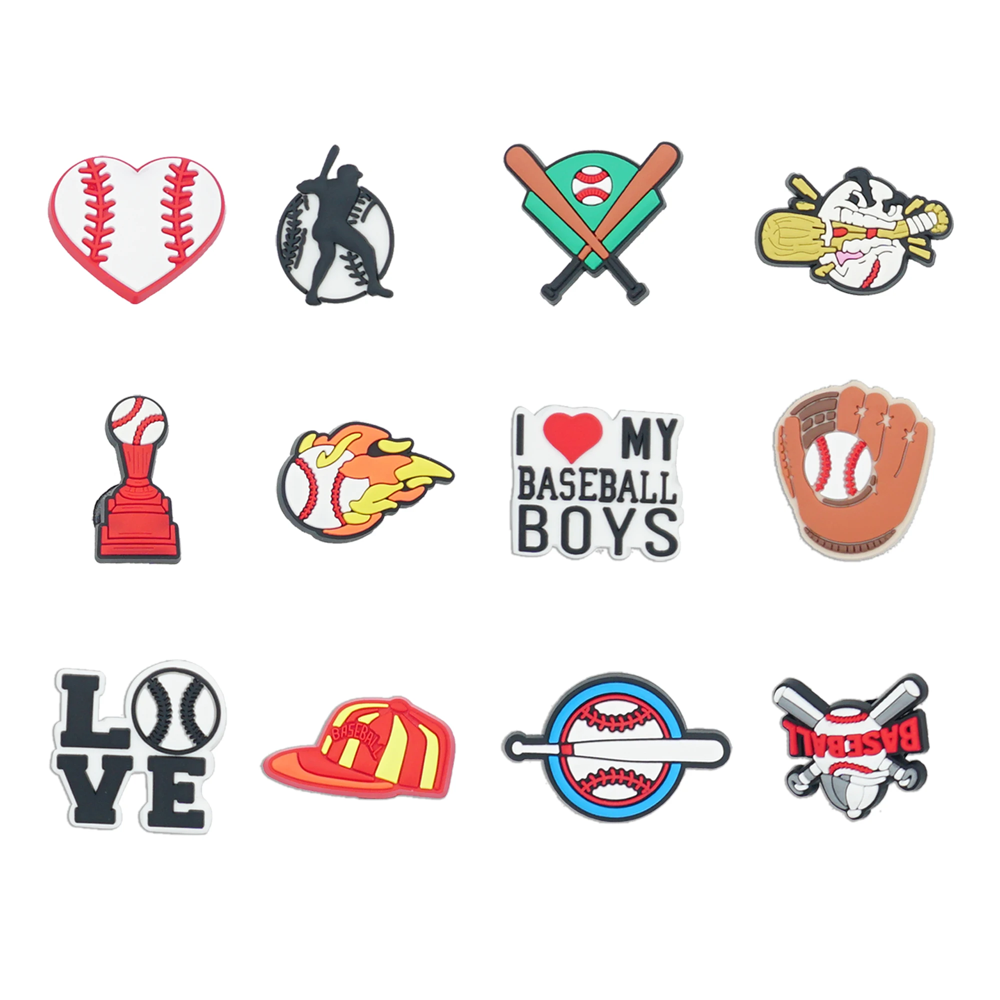 32 pcs/lot Baseball Shoe Charms - Featuring Cap, Ball, Bat & Glove Designs Shoe Decorations Shoe
