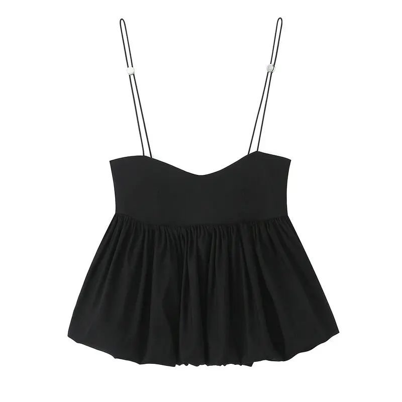 Spring 2026 Women's Fashion Sleeveless Strap Buckle Decorated Balloon Shirt New Arrival Outerwear round Neck Regular Length