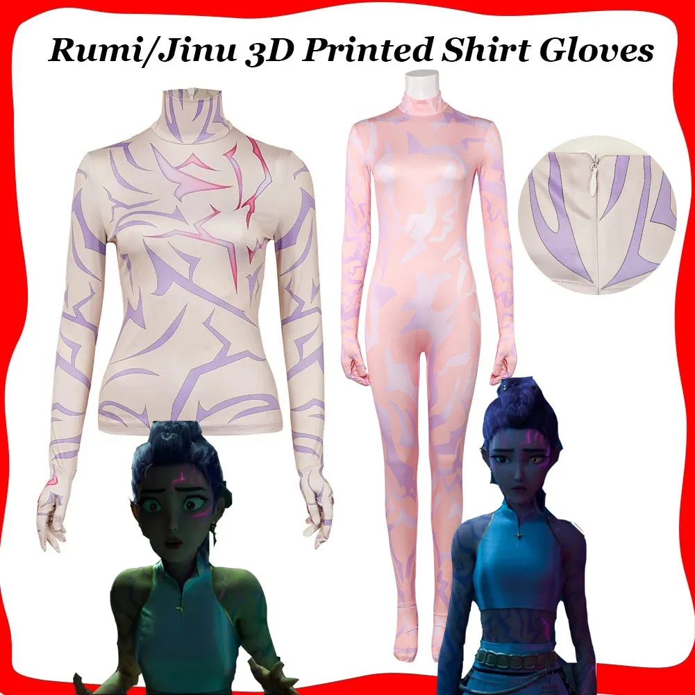 

Rumi Jinu KPOP Demon Hunter Cosplay 3D Printed Pattern Shirt Jumpsuit Costume Roleplay for Men Women Halloween Carnival Suit