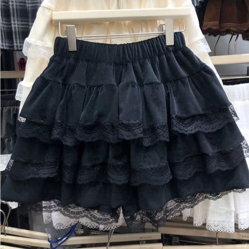 Japanese Style Kawaii Puff Skirts Y2k Lace High Waist Sweet Cake Mini Skirts 2000s Harajuku Vintage Evening Party Women Skirts