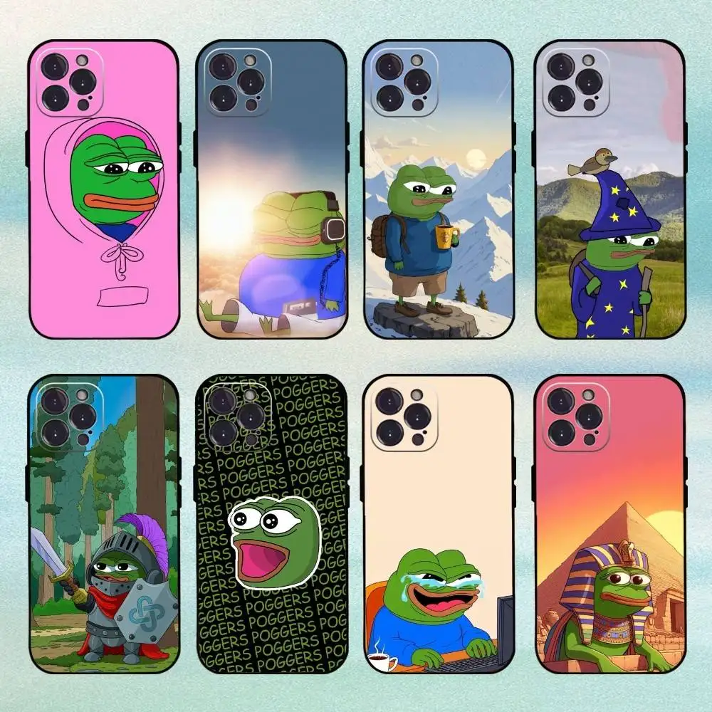 

Cute and funny P-Peppa the frog Phone Case For iPhone 16 15 14 13 12 11 Pro Max Plus,5G Soft Black Case