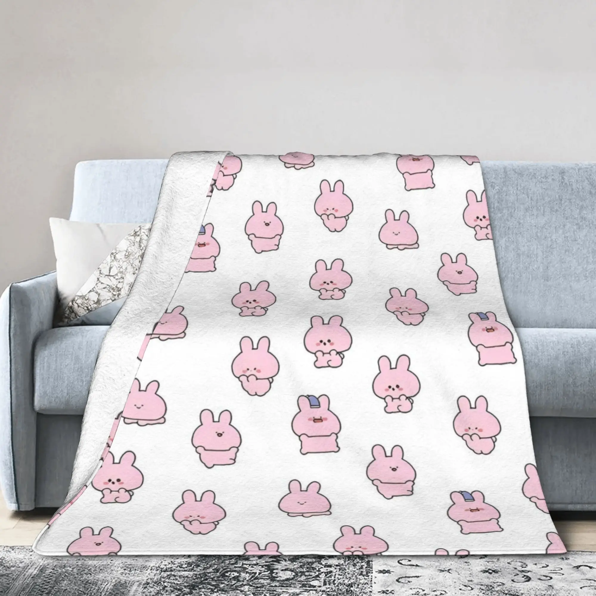 Asamimichaans  Asleep Cartoon Blanket Cover Kawaii Asamimi Fuzzy Throw Blankets Airplane Travel Decoration Lightweight Bedsprea,