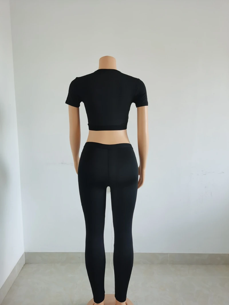 STYLISH LADY Moon Printed Black 2 Piece Set Women Short Sleeve Crop Top and Skinny Pant Suits 2024 Sexy Club Fitness Outfits