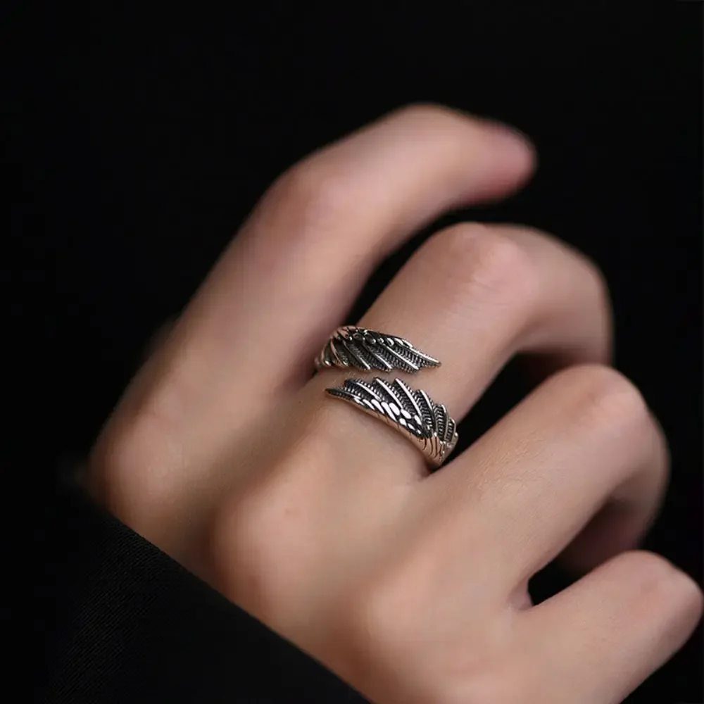 New Style Silver Color Rings Fashion Hip Hop Vintage Couples Creative Wings Design Party Jewelry Birthday Gifts