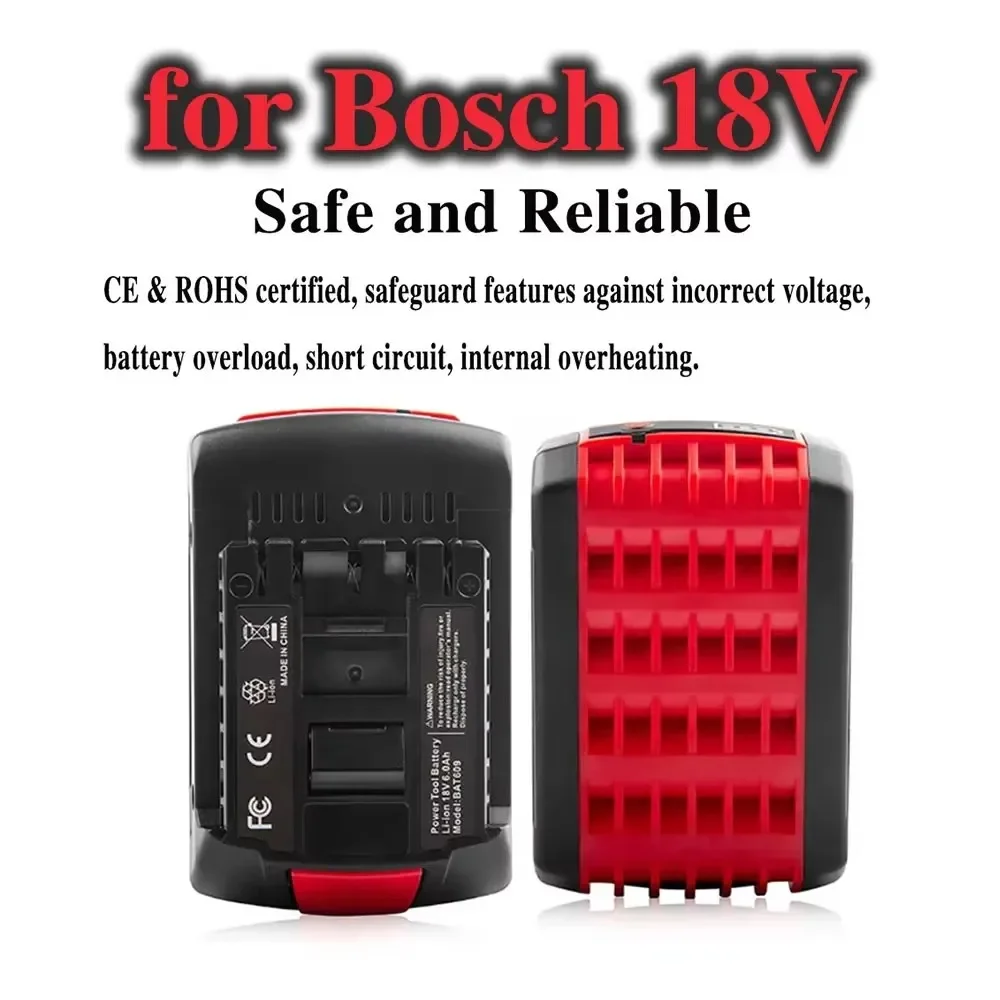 18V 6.0Ah Rechargeable Lithium-ion Battery for Bosch BAT609 BAT609G BAT618 BAT618G BAT614 for Electric Drill with Charger