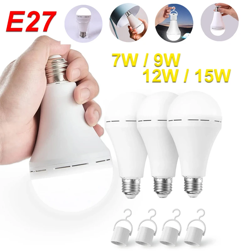 LED Rechargeable Light Bulb 7w 9w 12w 15w 85-265V Emergency Bulb Portable Hanging Camping Lamp for Tent Home Power Failure Porch