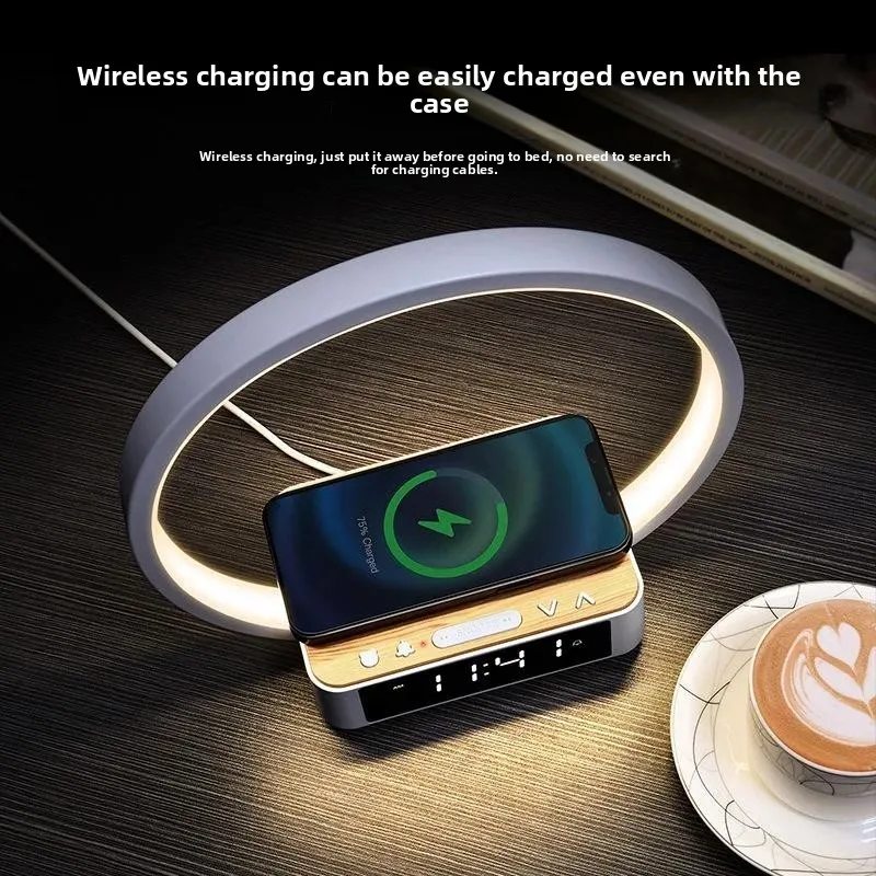 Multi‑Function LED Bedside Desk Lamp Wireless Phone Charger Smart Alarm Clock Night Light for Bedroom Night‑Time Use