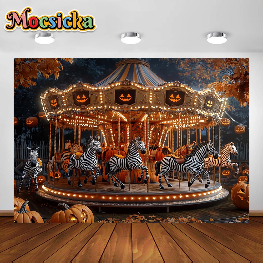 Happy Halloween Photography Background Horror Carousel Children's Park Holiday Decoration Kids Portrait Photo Backdrops Banner