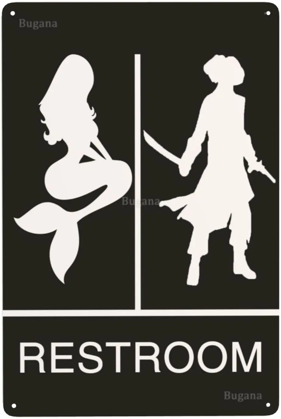 Mermaid Pirate Restroom Vintage Metal Sign, Retro Funny Bathroom Tin Signs, Toilet Door Decor for Beach Room Home Farmhouse Busi