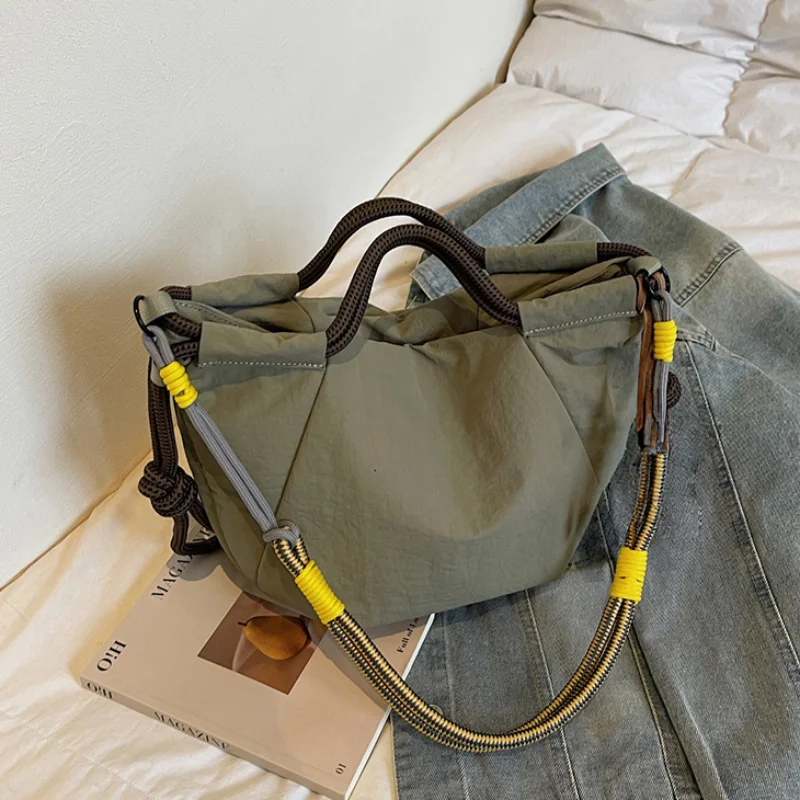 

Japanese Crossbody Bag Lightweight Top Handle Handbag Zippered Large Capacity Tote Bag Knot Design Simple Casual Shoulder Bag