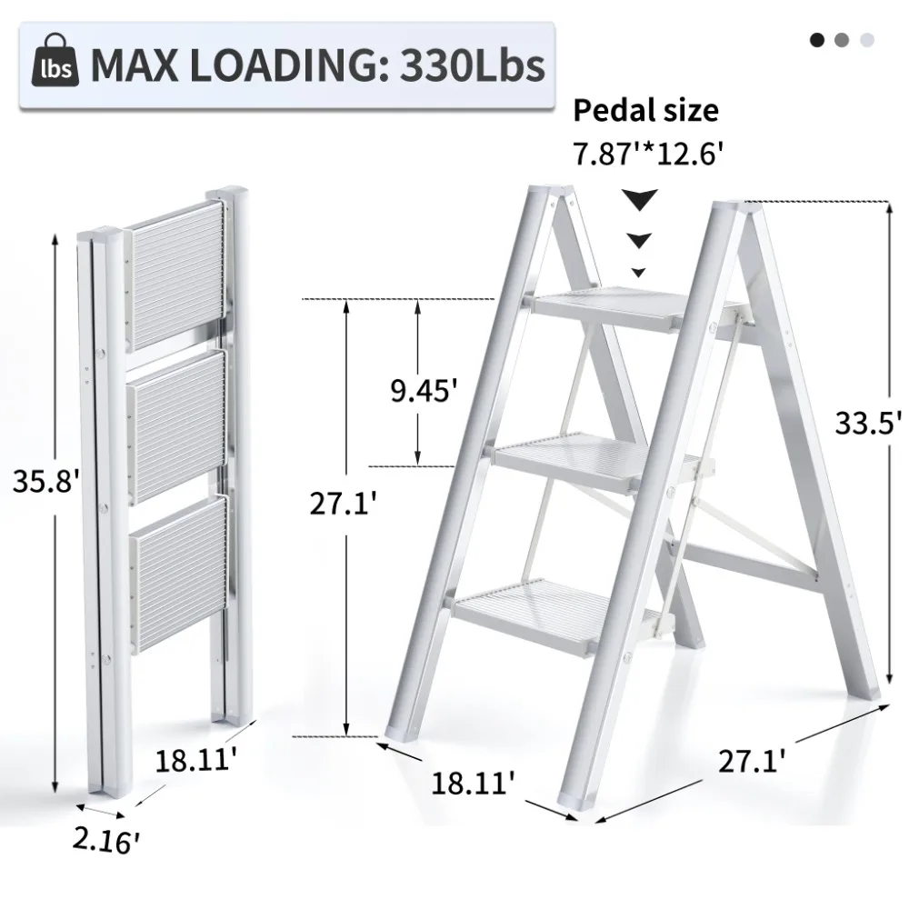 Ladnamy 3-step Ladder Home Multi-Functional Folding Stair Thickened Aluminum Alloy Indoor Climbing Stairs Flower Stand