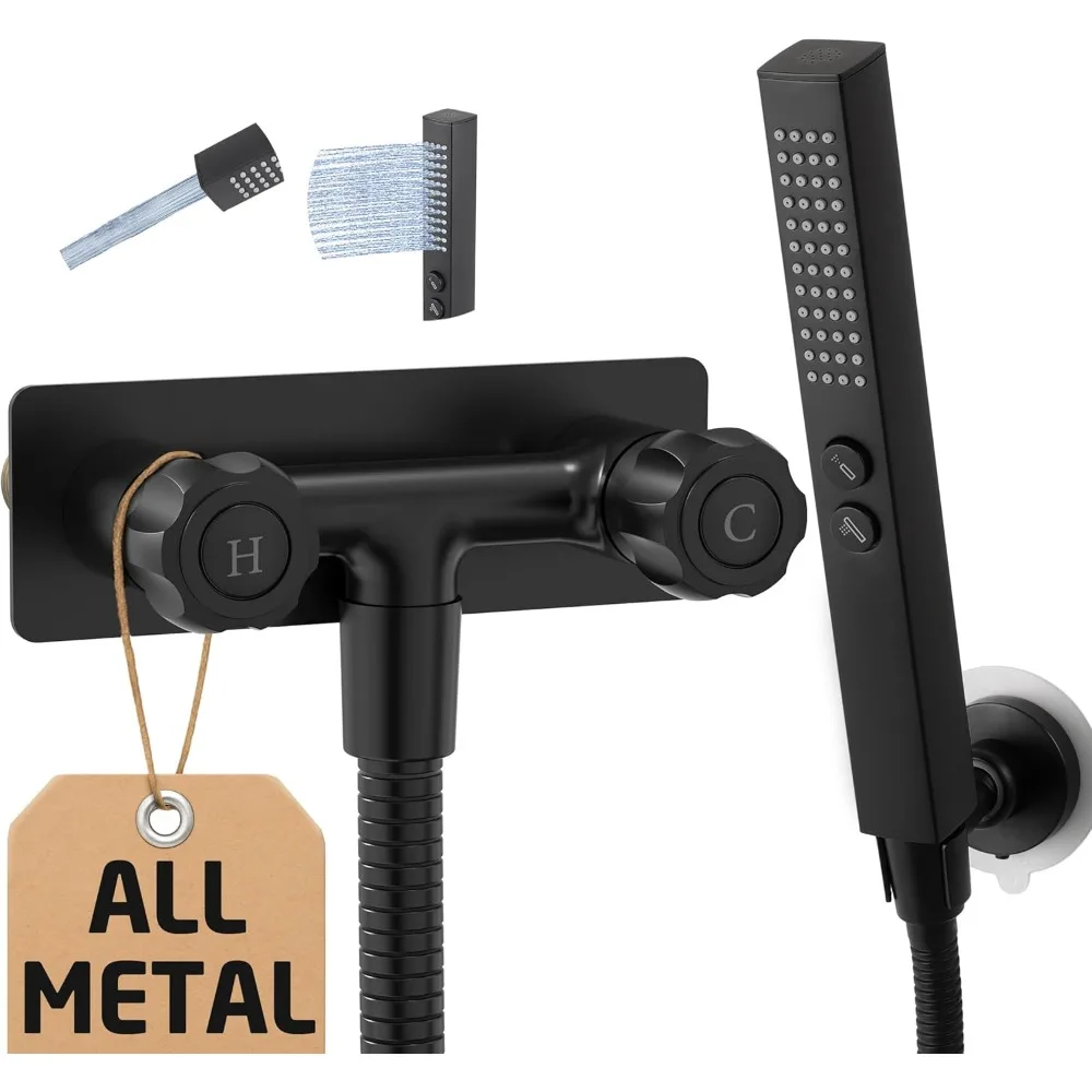 

All Metal RV Shower Faucet with Hose and Dual Function Head Leak Free Replacement for Camper Trailer Motorhome Matte Black