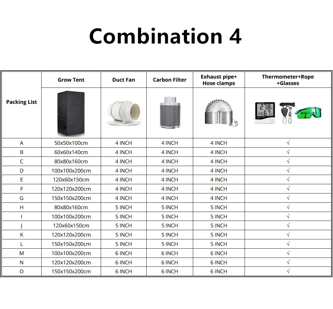 Grow Tent Room Kit completo sistema di coltivazione idroponica 1000W LED Grow Light + 4/6 filtro a carbone Combo stanza oscura di dimensioni Multiple