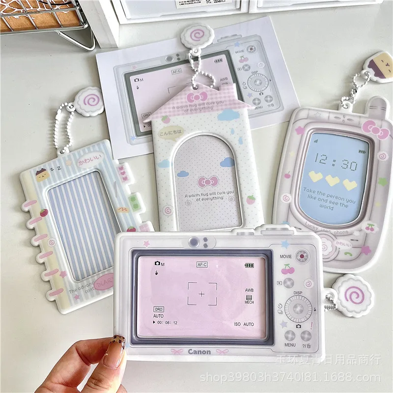 Korean Ins Cute Camera Phone Design Idol Card Holder Girl Photocard Holder Sleeves Protective Collect Pendants Gift