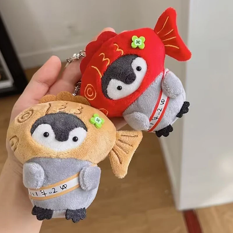 Cartoon Taiyaki Penguin Doll Keychain Cute Plush Animal Keyring Creative Funny Bag Pendant Charms Car Key Chain For Girls Gifts