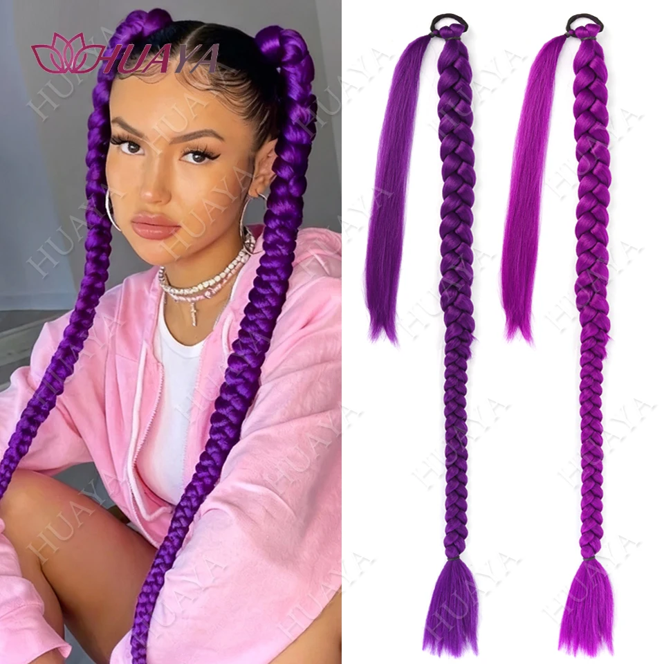 

36inch Purple Braid Hair Ponytail Extensions Wig Super Long Braids Synthetic Ponytail Party Highlights for Women Christmas Party
