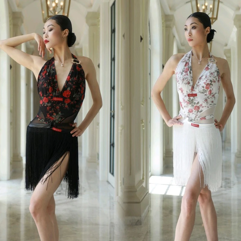 

Women'S Samba Latin Dance Competition Costume Sexy Halter Top Tassels Skirt Adults Chacha Salsa Latin Dance Clothes SL12486