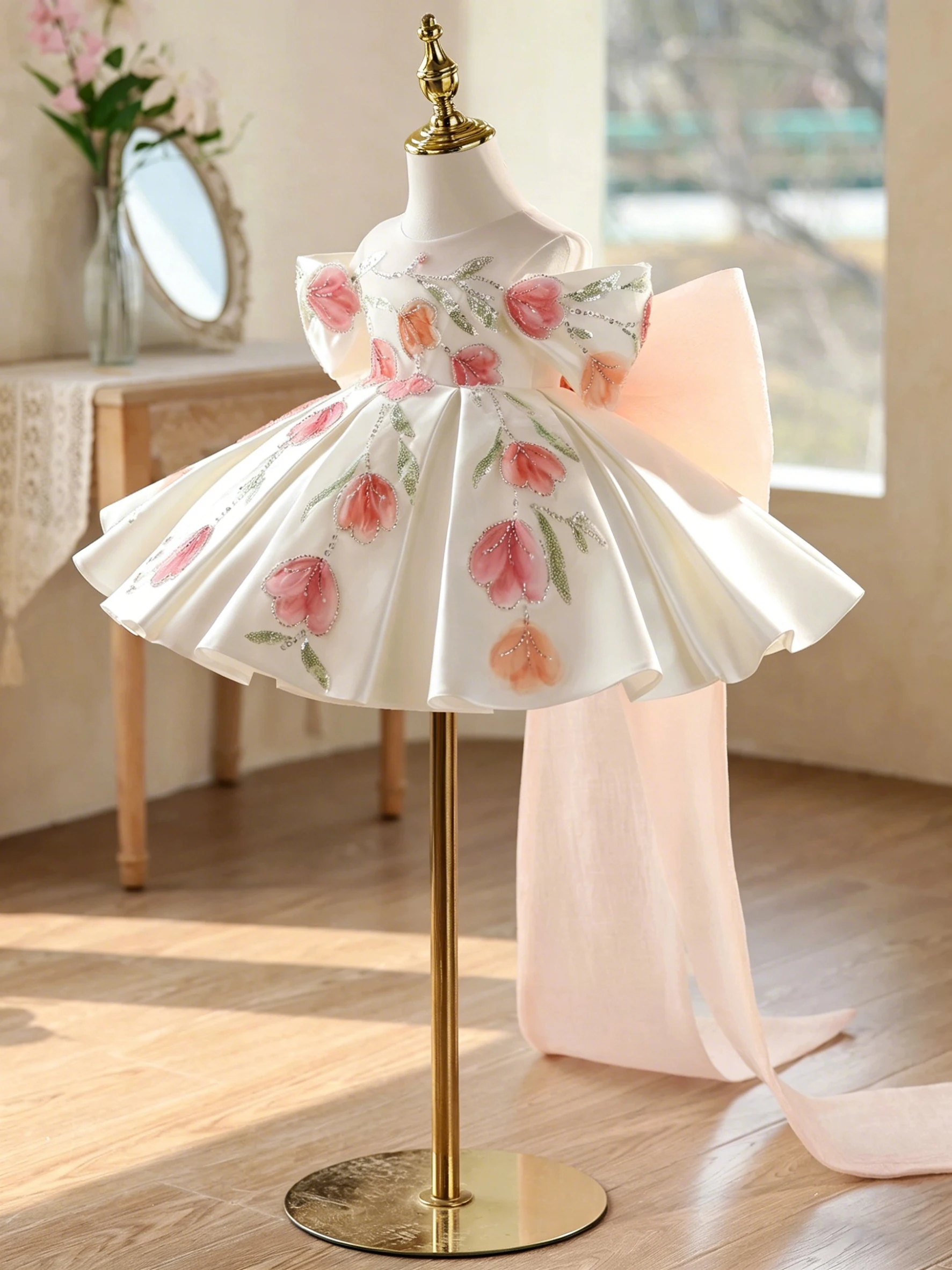 Wedding Flower Girl High End Dress Little Girl Princess Dress Children's Birthday Puffy Dress Elegant Girl Luxury Dress Party