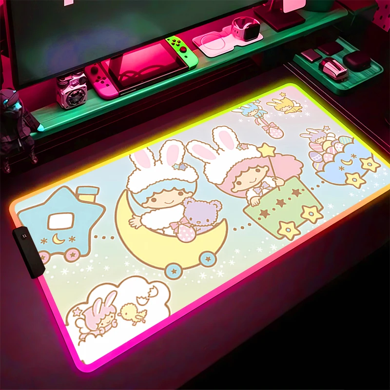 

RGB LED Mouse Pad Laptop L-little Twin Star Rubber Extended Pad HD Mouse Mat Computer Game Mousepad PC Accessories Keyboard Pad