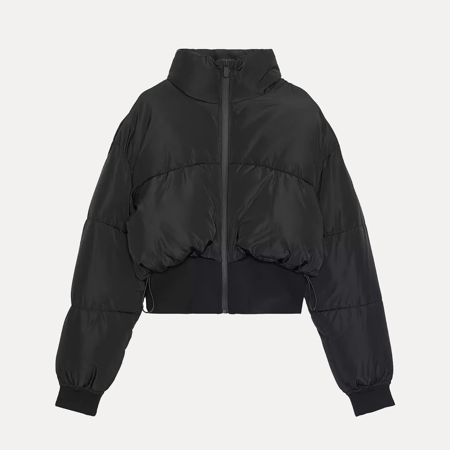 Short Zipper Splice Stand Collar Women's Jacket New Arrival 2025 Autumn Straight Tube Long Sleeve Pure Color Commute Style