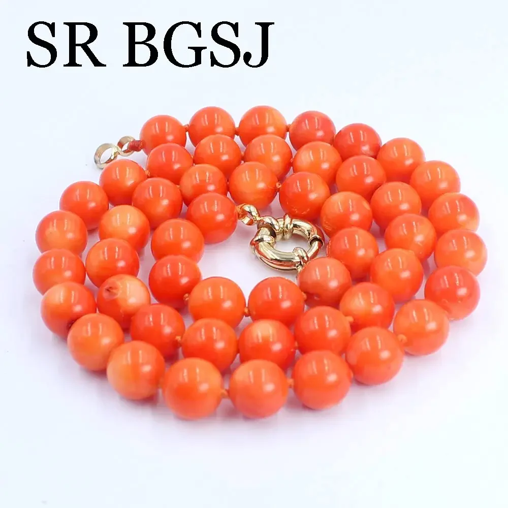 8-9mm Brilliant Orange Real Coral Natural Pendant Chokers Collar Delicate Design Rope Necklace For Female view 5