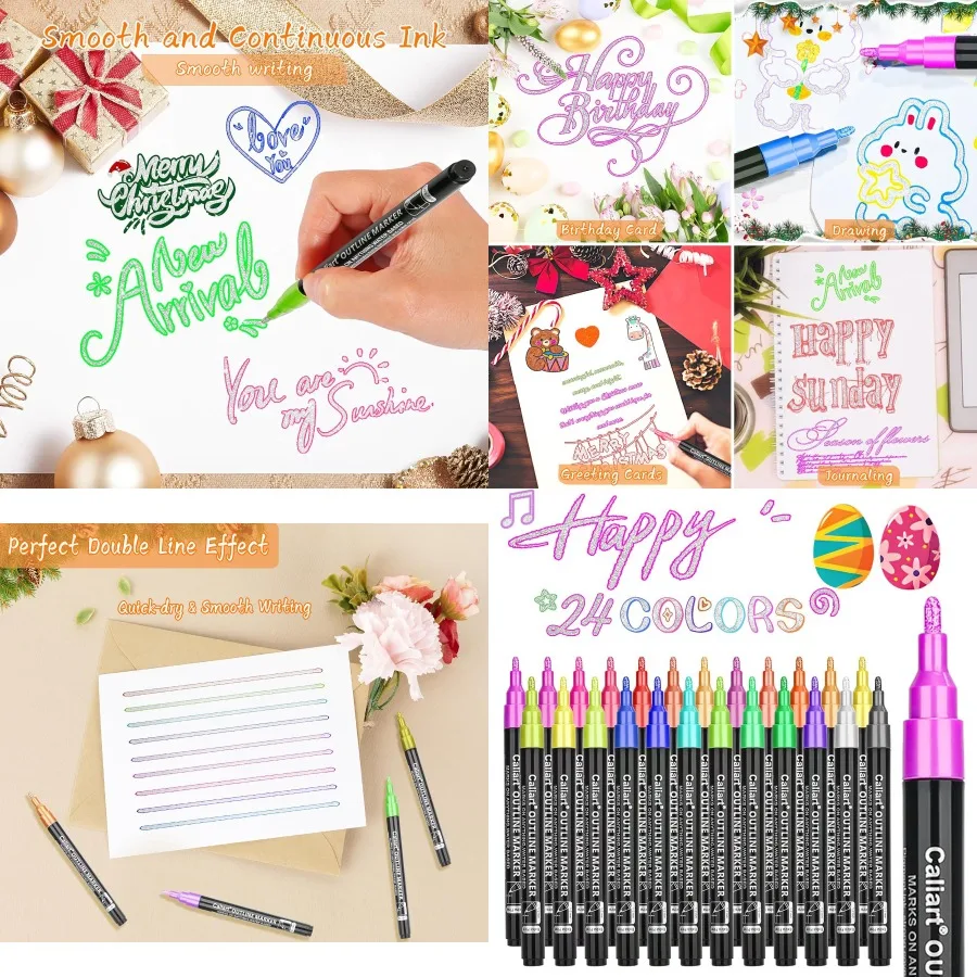 كاليارت 24 لون مخطط لامع علامات بريق معدني أقلام خطاط (ماركر) للمشروعات الفنية الإبداعية مثالية تخزين المواد ل