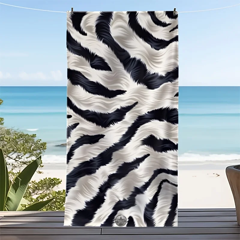 Black and white striped design polyester microfiber beach towel is highly absorbent, suitable for swimming and beach outings