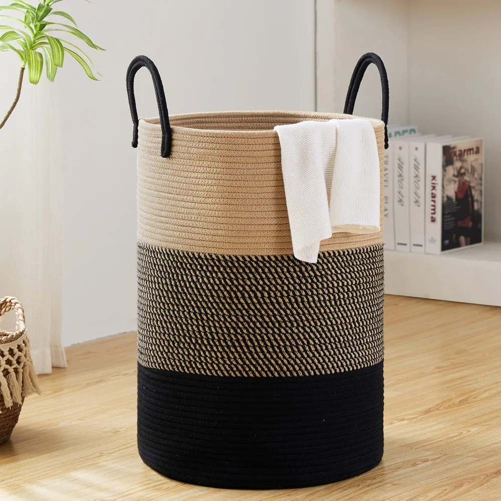 

Extra Large Laundry Hamper Basket 26.4Gal Tall Woven Storage Bin for Baby Nursery Blankets Clothes Bedroom Living Room
